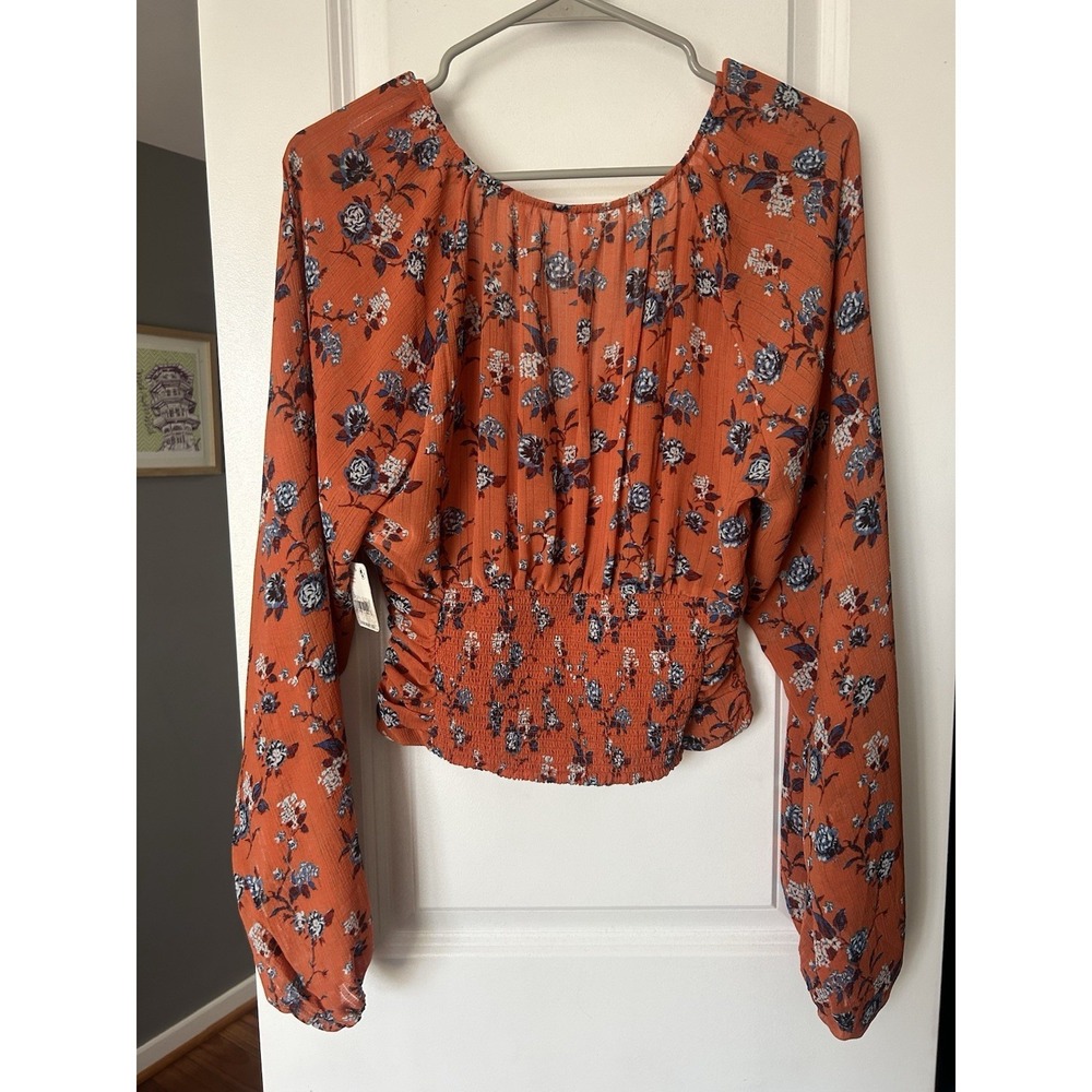 NWT Free People Final Rose Blouse Rust Combo Floral V-Neck Women's Size Small - Picture 2 of 8